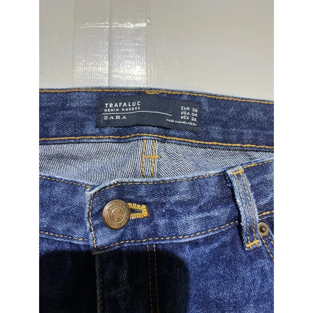 Zara Trafaluc Kids Distressed Patch Jeans Blue Denim Size 4 26 Medium Wash